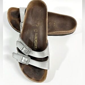 Birkenstock Women’s Sz 7.5 EU 38l9 Narrow Ibiza Silver Double Strap Sandals